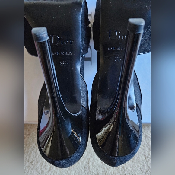 Dior Deco D'orsay Black Open Toe Satin/Suede Heels Sz 35 - Picture 7 of 8